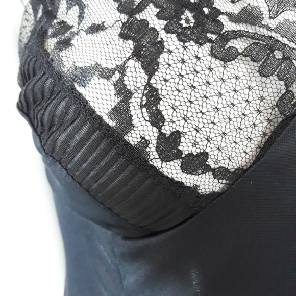 Lace Pleated Trim Solid Black Chantilly Slip M - Picture 5 of 10